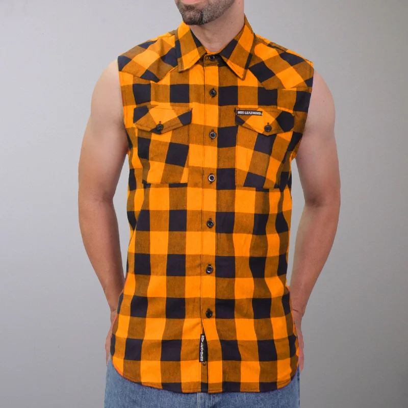 Hot Leathers FLM5003 Men’s Black and Orange Sleeveless Cotton Flannel Shirt