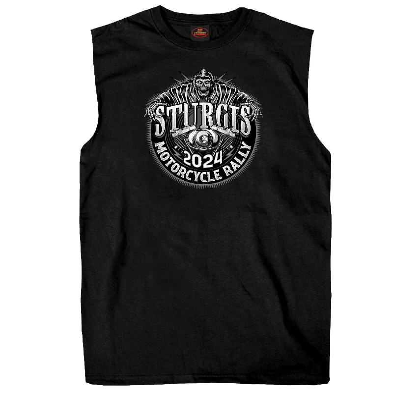 2024 Sturgis Motorcycle Rally Reaper and Shredder Skull Black Sleeveless T-Shirt SPB3068