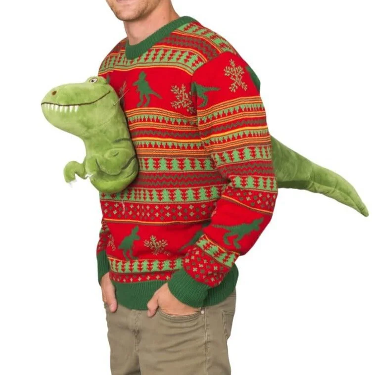 3D T-Rex Plushie Ugly Christmas Sweater