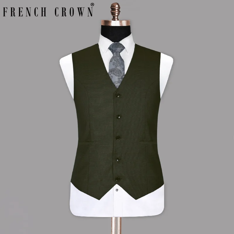 Army Green Micro Dotted Wool Blend Waistcoat