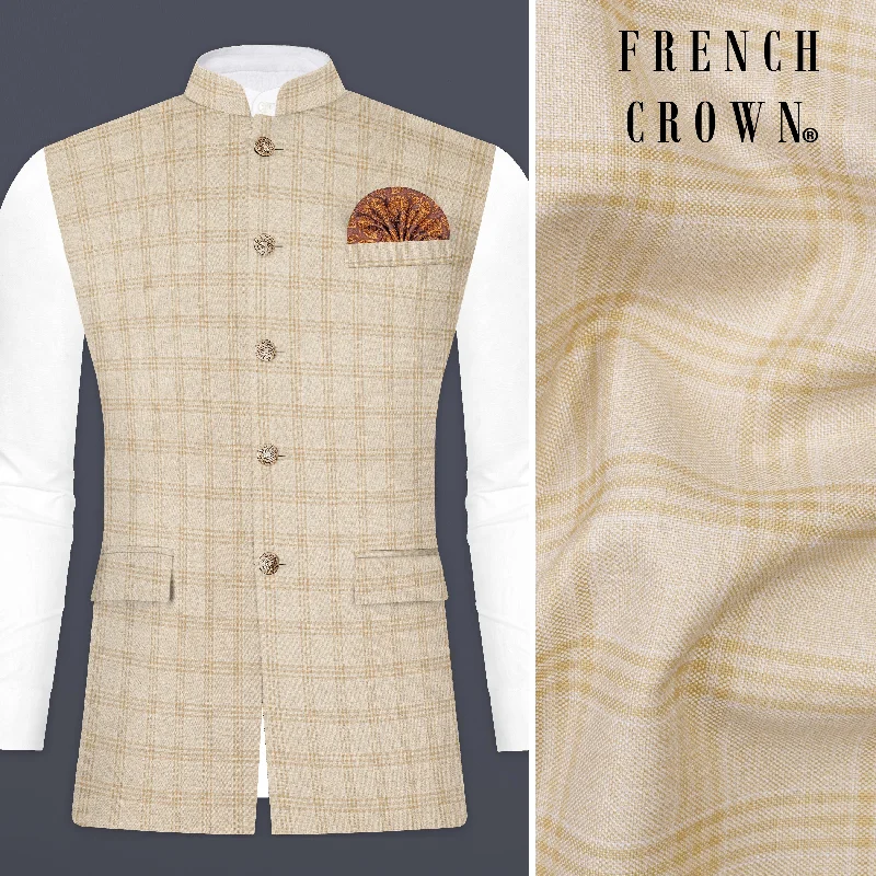 Bizarre Cream Windowpane Nehru Jacket