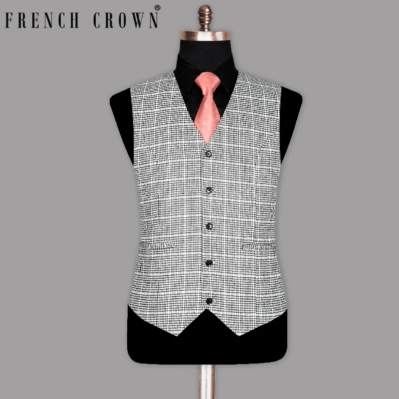 Black and White Houndstooth Windowpane Wool Rich Waistcoat