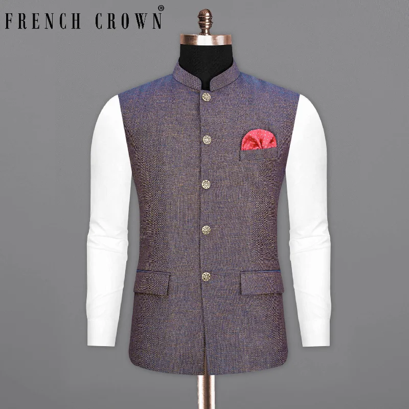 Brownish with Downriver Blue Two Tone Textured Nehru Jacket