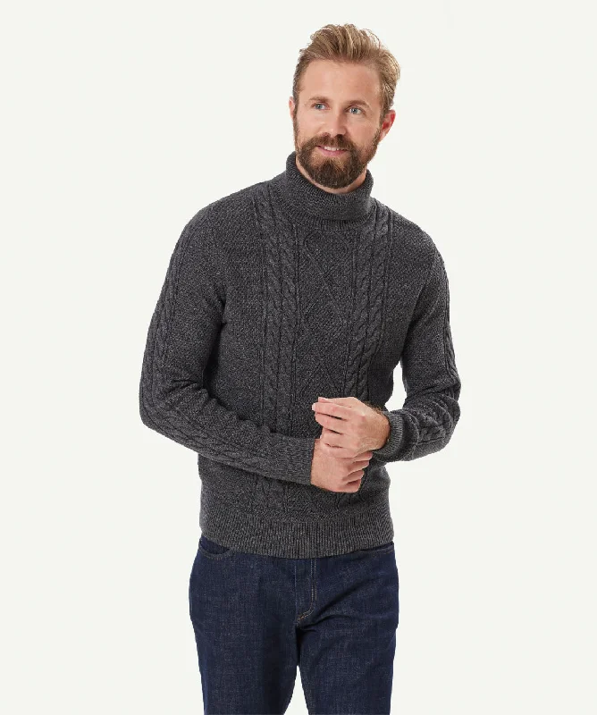 Cable Roll Neck Knit - Charcoal