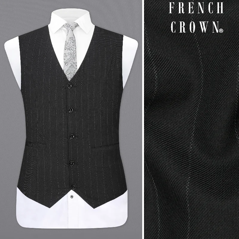 Charcoal Gray Striped Designer Waistcoat