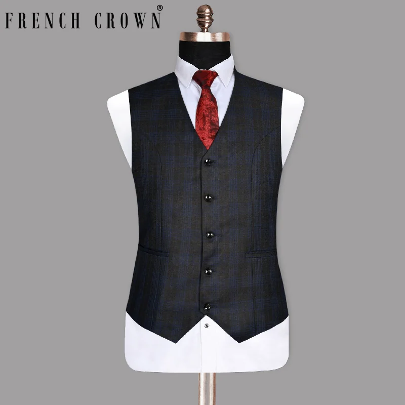 Charcoal Plaid Wool Blend  Waistcoat