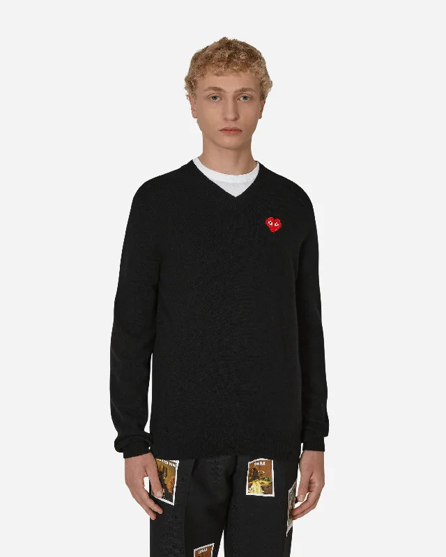 Invader Heart V-Neck Sweater Black