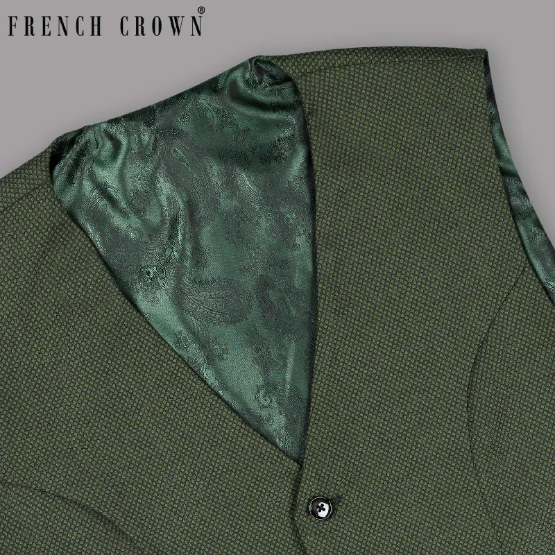 Crocodile Green Micro Dotted Wool Blend Waistcoat