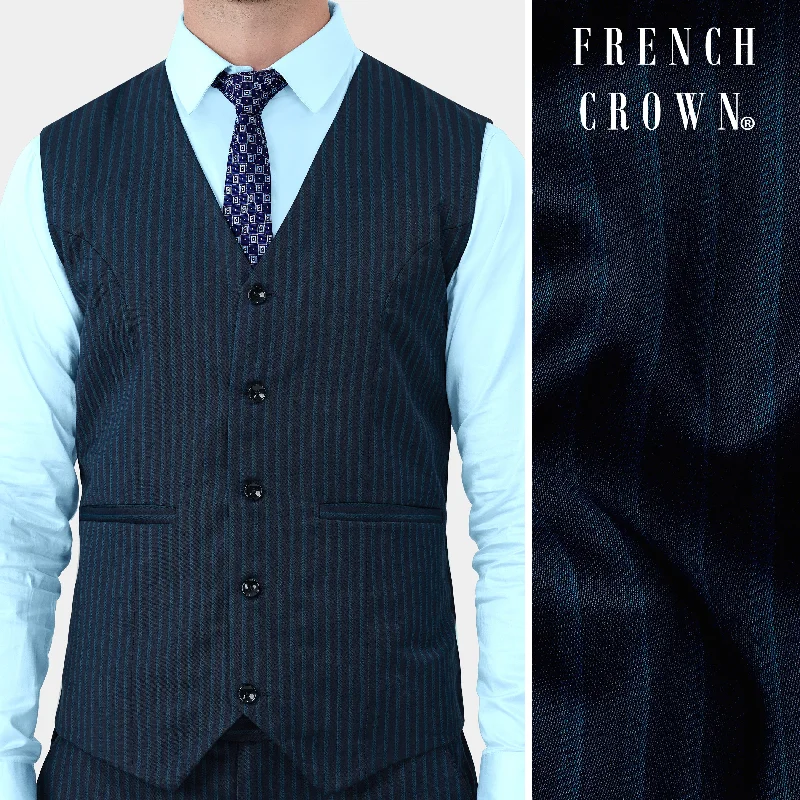 Ebony Blue and Marine Blue Pinstriped Wool Rich Waistcoat