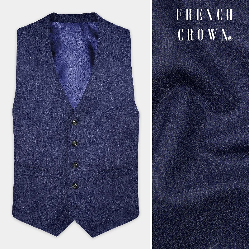 Ebony Clay Blue Textured Wool Blend Waistcoat