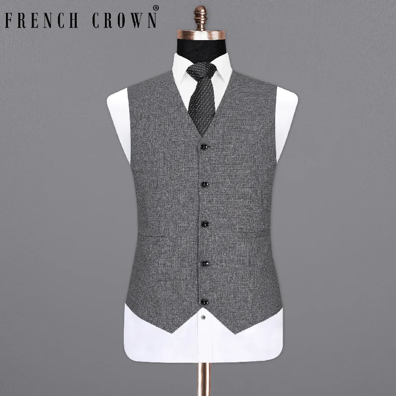 Fuscous Gray Chequered Wool Rich Waistcoat