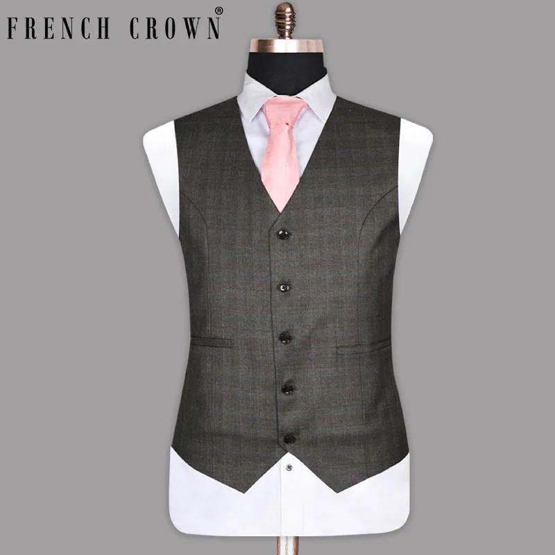 Grizzle Grey Subtle Windowpane Wool Rich Waistcoat