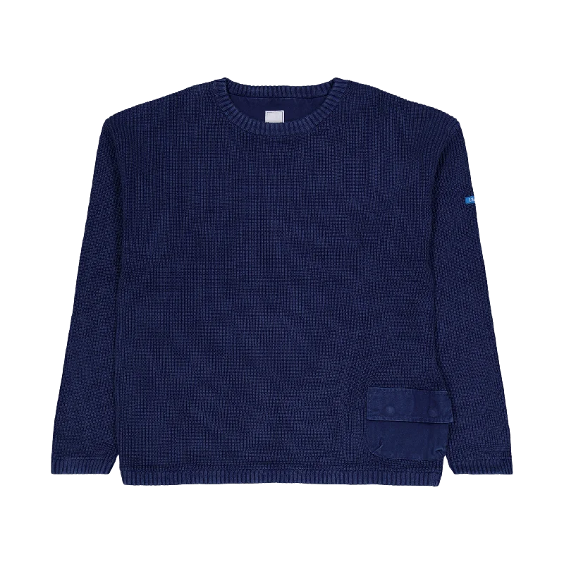 Garment Dyed Cotton Knit Crewn Navy