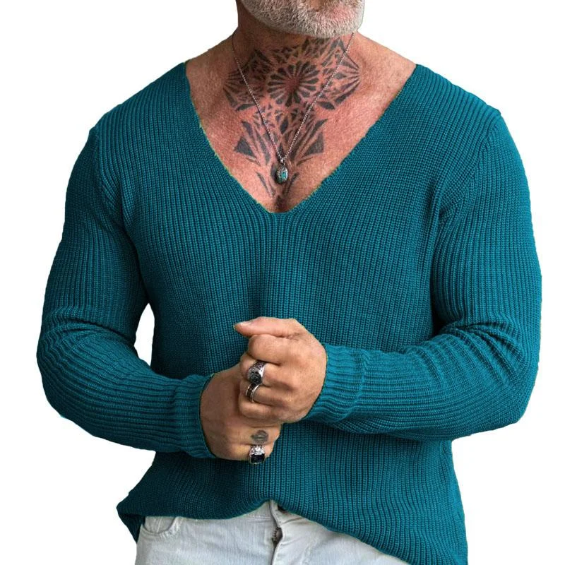 mens-casual-solid-color-v-neck-pullover-knitted-sweater-53693589m