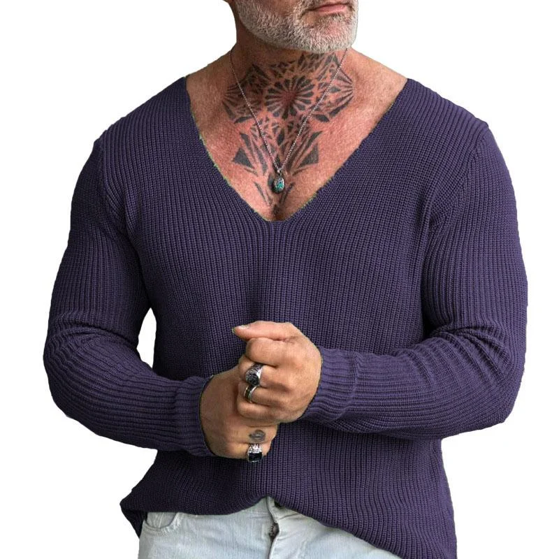 mens-casual-solid-color-v-neck-pullover-knitted-sweater-53693589m