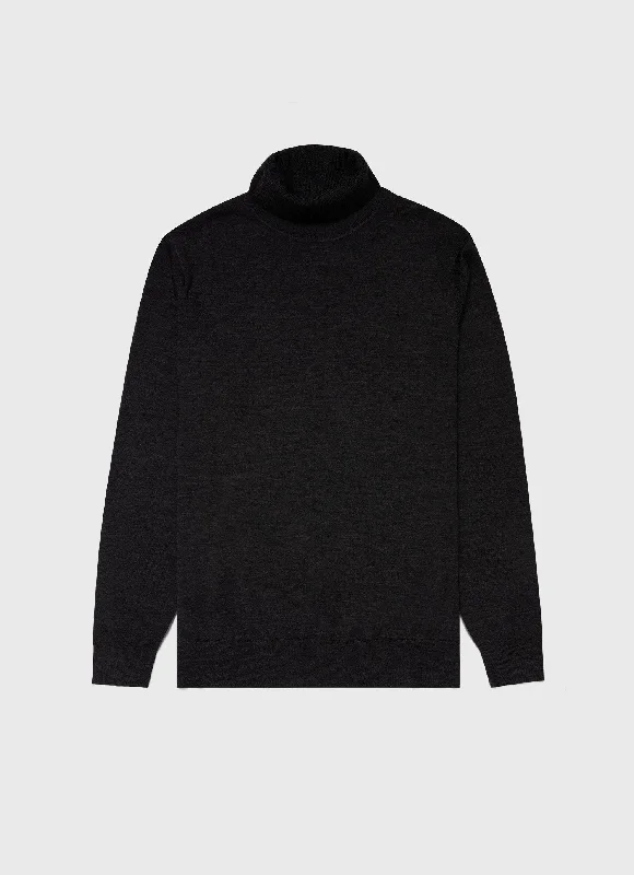 Men's Extra-Fine Merino Roll Neck in Charcoal Melange