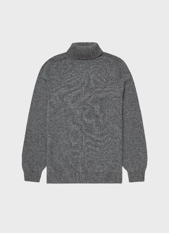 Men's Lambswool Roll Neck in Mid Grey Melange