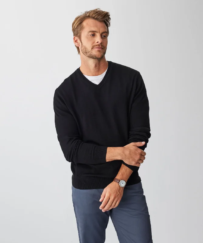 Merino V Neck Knit - Black