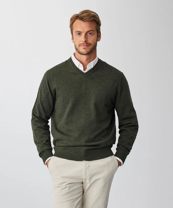 Merino V Neck Knit - Moss