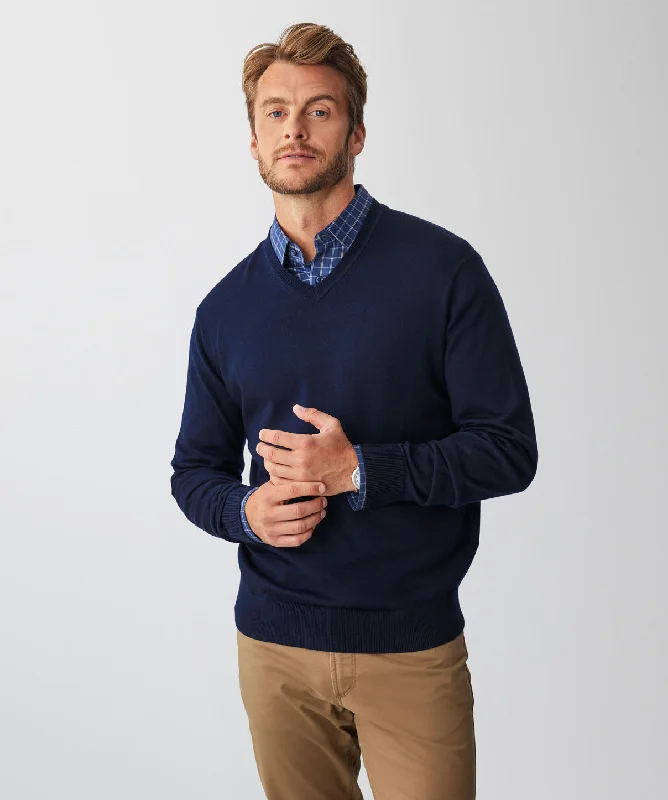 Merino V Neck Knit - Navy