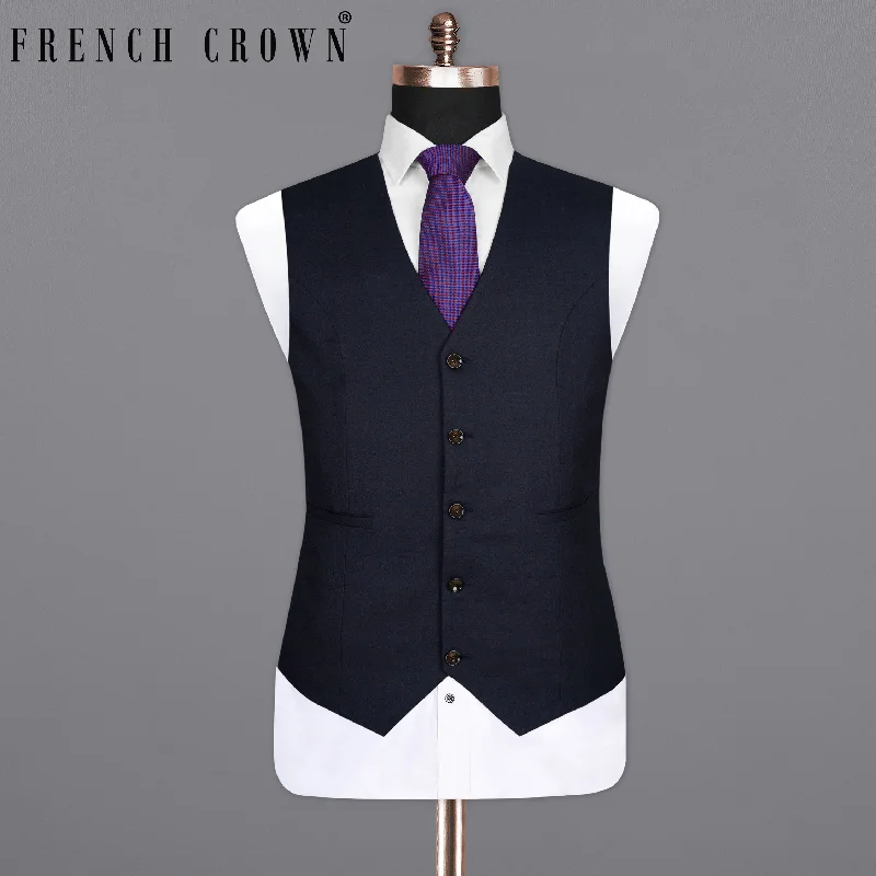 Navy Blue Subtle Textured Wool Rich Waistcoat