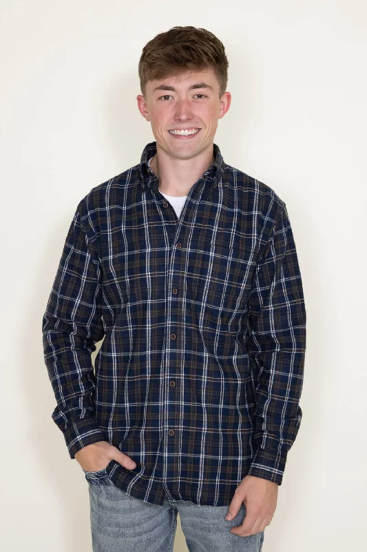 Plaid Flannel Shirt for Men in Blue/Brown | FW1952-PLAIDTAUPE