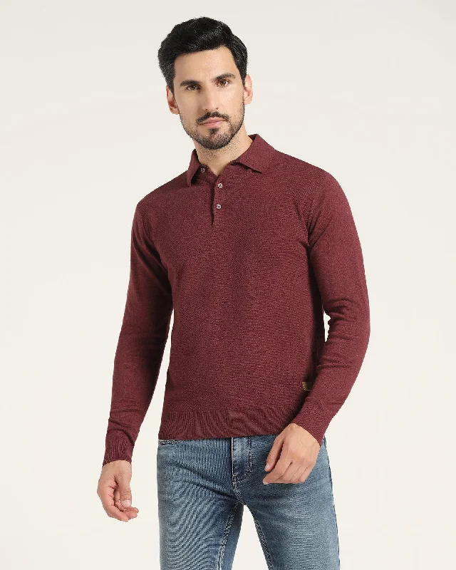 Polo Neck Maroon Solid Sweater - Jill