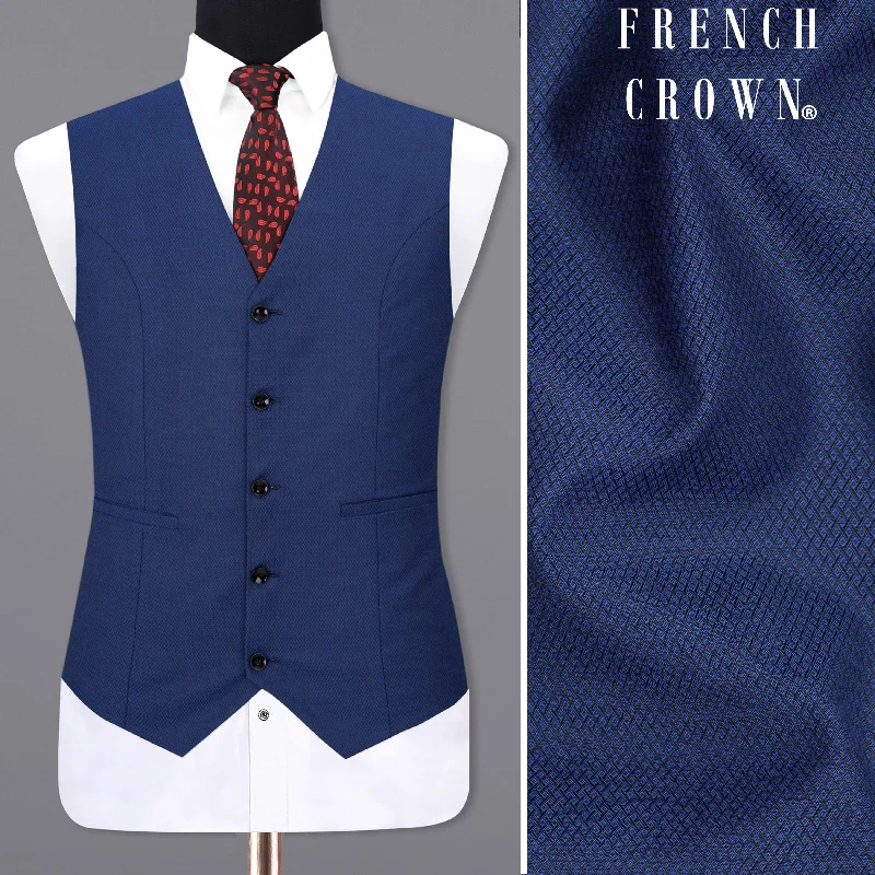 Rhino Blue Self design Textured Waistcoat