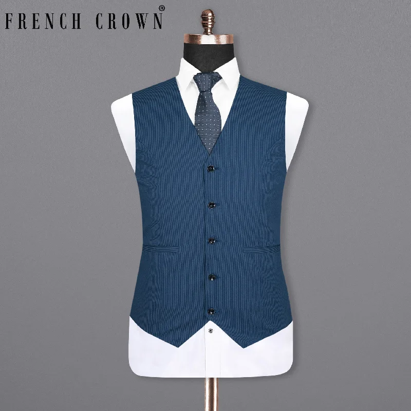 San Juan Blue Subtle Striped Premium Cotton Sports Waistcoat