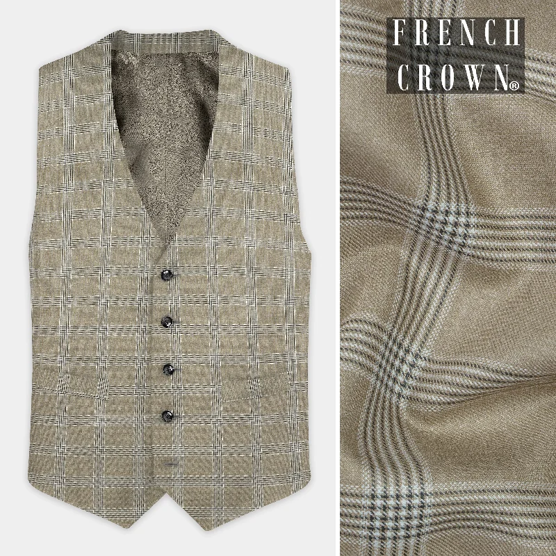 Sandrift Cream Plaid Wool Blend Waistcoat