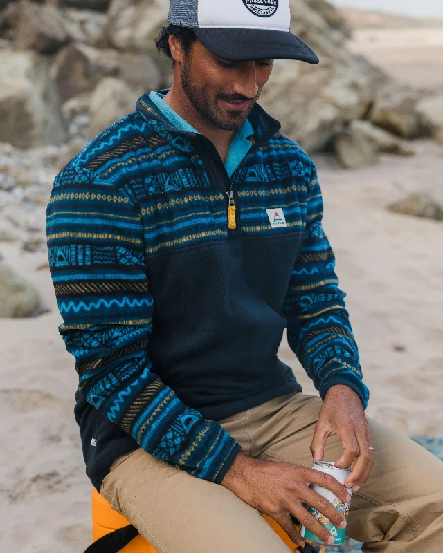 Set Off Recycled Polar 1/4 Zip Fleece - Patchwork Stripe Tidal Blue/ Deep Navy