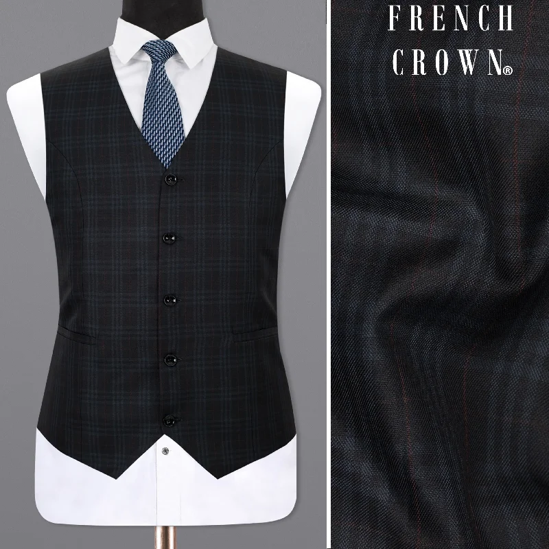 Shark Black Plaid Wool Rich Sports Waistcoat