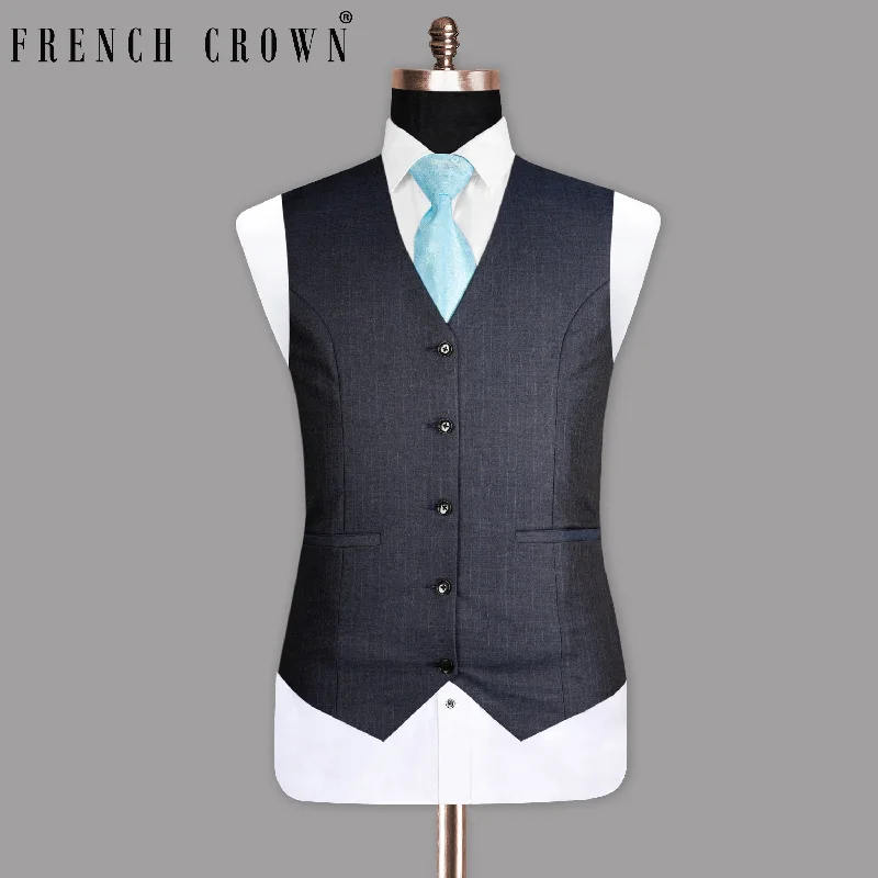 Ship Gray with Blue Tonal Subtle Checked Waistcoat