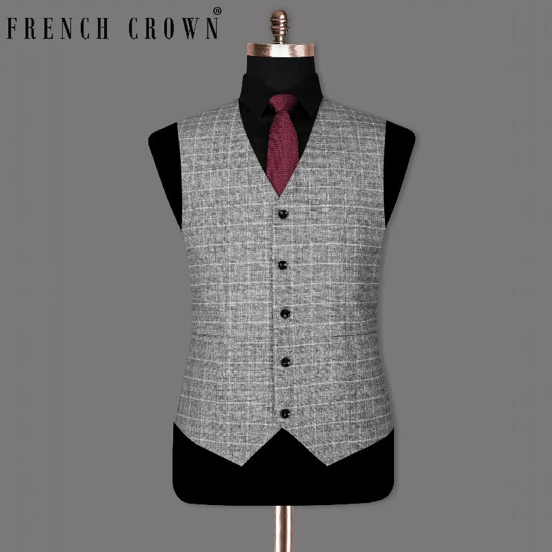 Silver Plaid Wool Rich Waistcoat