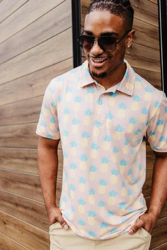 Simply Southern Pineapple Polo for Men in Peach | PP-0124-MN-POLO-PTTN-PINE