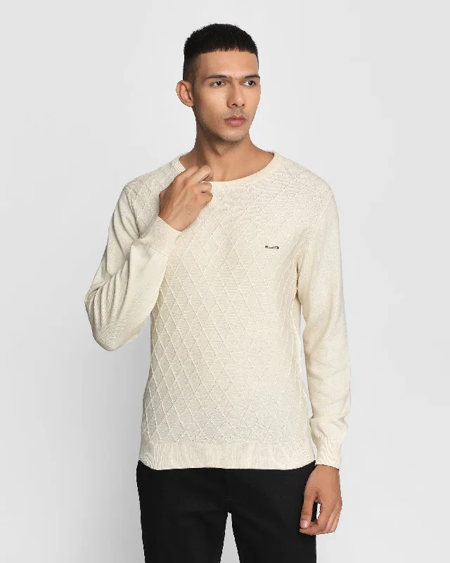 Crew Neck Off White Textured Sweater - Sant