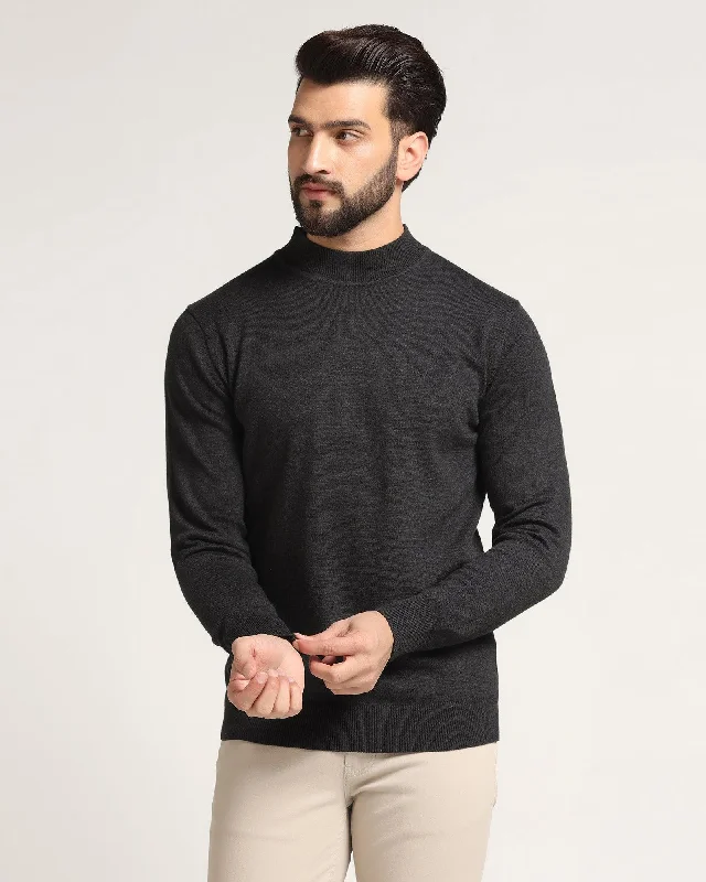 High Neck Charcoal Grey Solid Sweater - Dexter