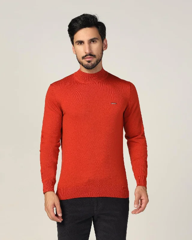 High Neck Rust Solid Sweater - Jester