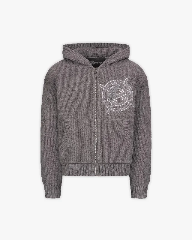 V-LOGO KNIT ZIP HOODIE ASH GREY