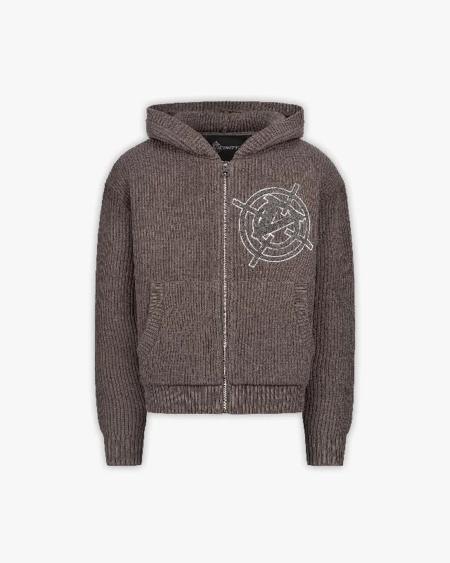 V-LOGO KNIT ZIP HOODIE MUD BROWN