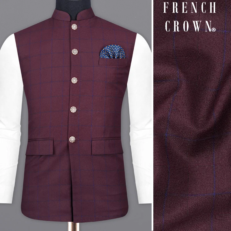 Wine Berry With Haiti Blue Nehru Jacket