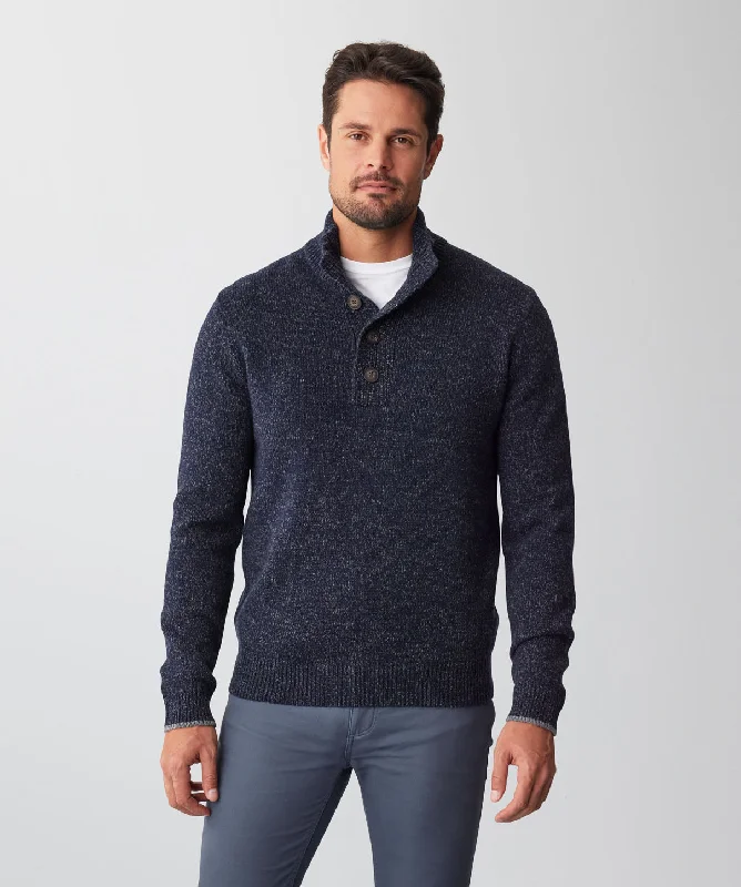 Wool Blend Button Neck Knit - Navy