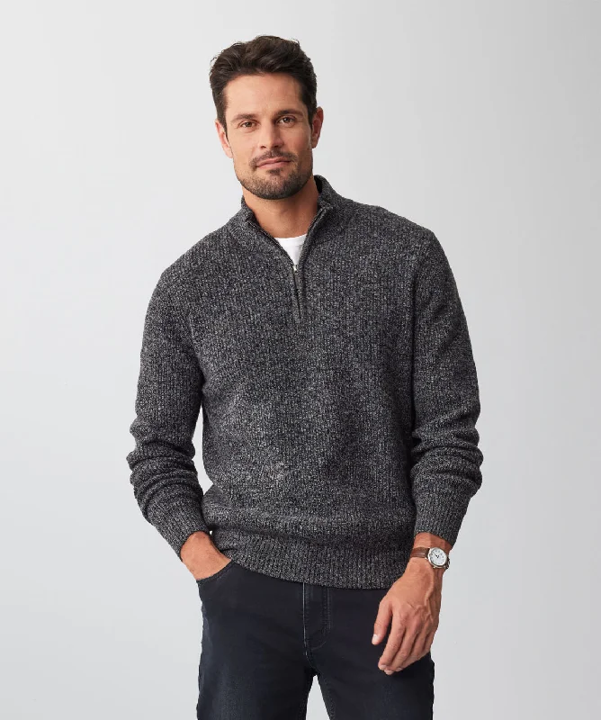 Wool Blend Half Zip Knit - Charcoal