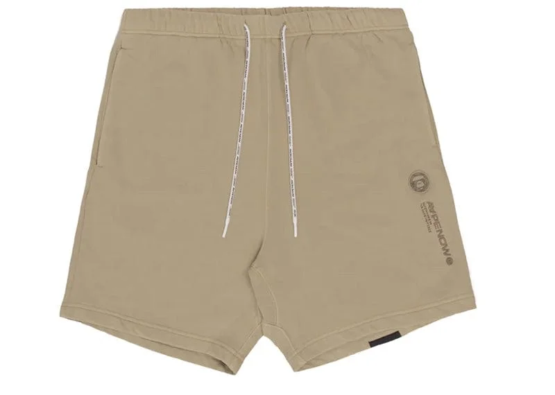 A Bathing Ape AAPE Silicone Badge Garment Dye Sweat Shorts Humus Beige