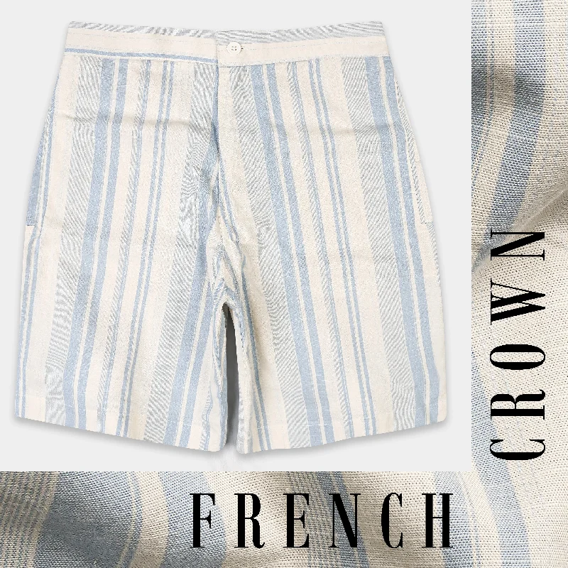 Bone Cream with Ghost Blue Striped Premium Cotton Shorts