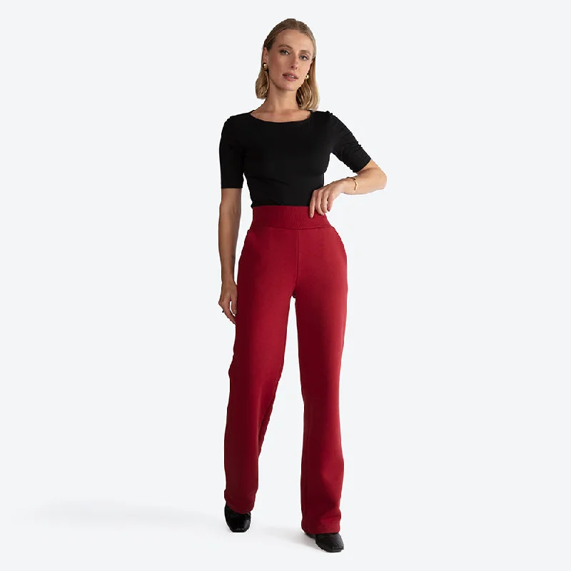 Calça Reta Moletom Flanelado Feminina - Marsala