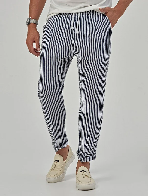 EZRA CASUAL PANTS IN WHITE AND BLUE