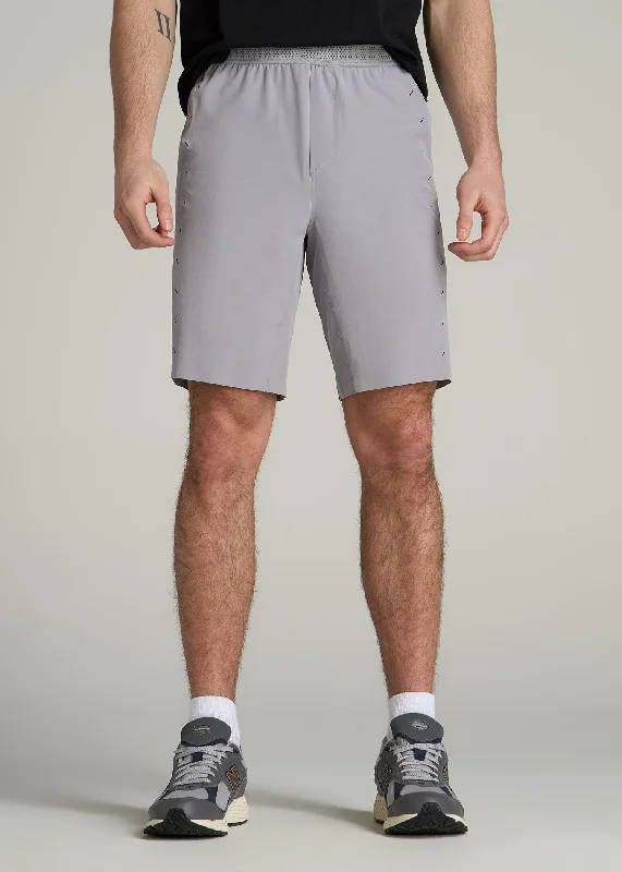 Featherweight Perforated Training Shorts for Tall Men in Light Grey