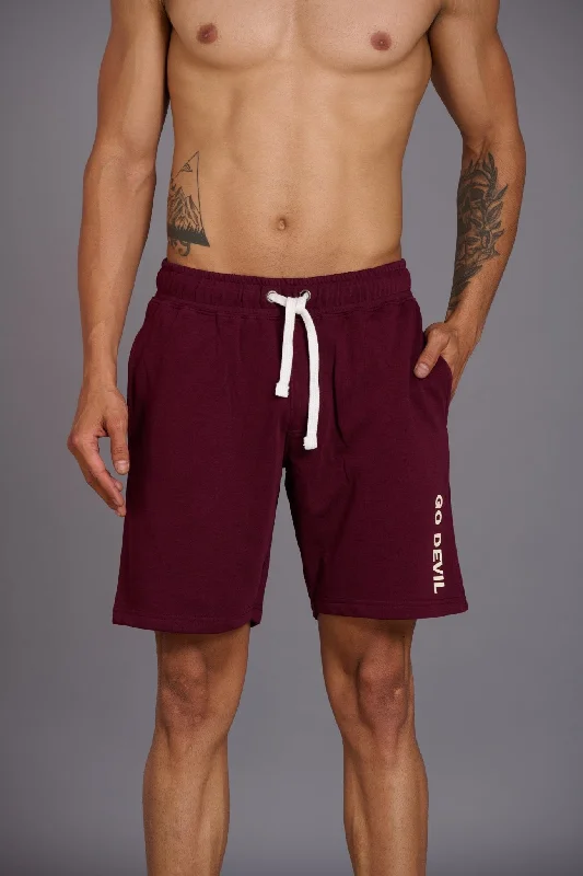 Go Devil Printed Burgundy Shorts for Men