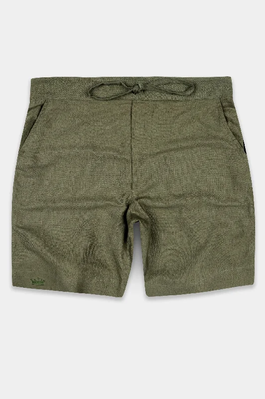 kelp-green-textured-luxurious-linen-shorts